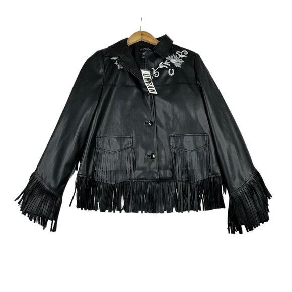 New Urban Outfitters Arden Faux‎ Leather Western Fringe Faux Leather Jacket size - Picture 1 of 9